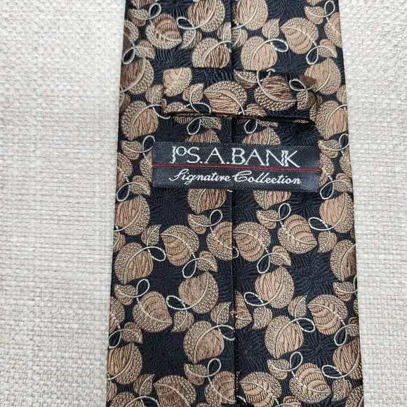 Jos. A. Bank Signature Collection Silk Tie - Brown & Black Leaf Pattern 3.5" - Picture 10 of 10